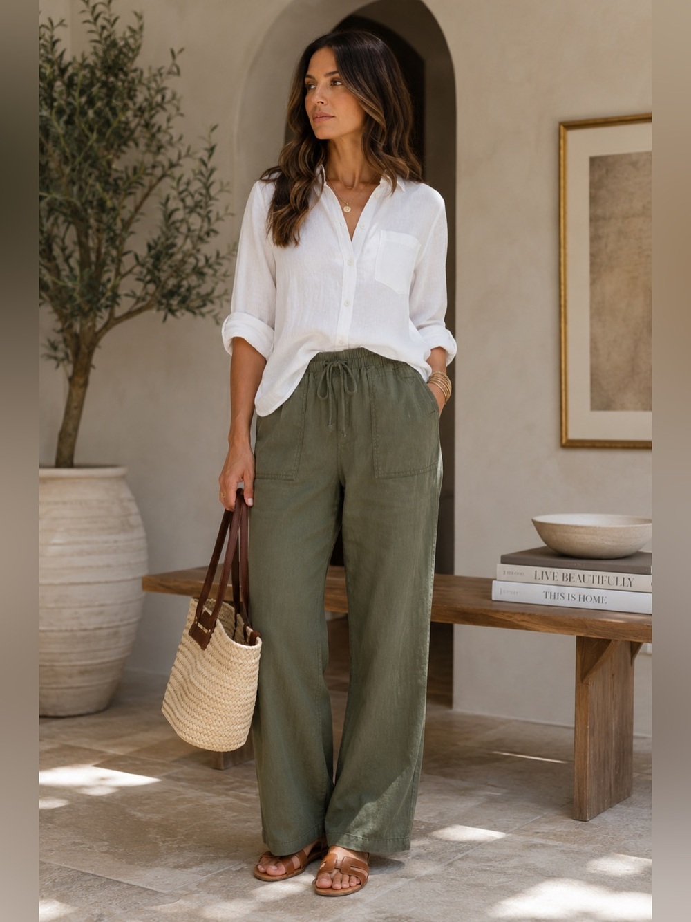 KUT from the Kloth Olive Linen Blend Drawstring Utility Pants Medium